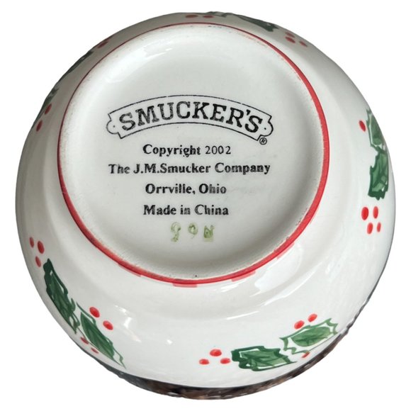 Vtg SMUCKER'S Ceramic Winter Bowl Holly Snow Jelly Jar "Lid" Footed 2002 3.5" t - Picture 6 of 7